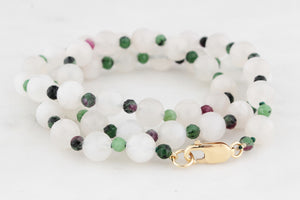 BESPOKE MOONSTONE & RUBY ZOISITE NECKLACE 9ct GOLD