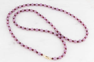 BESPOKE KUNZITE & GARNET NECKLACE 9CT GOLD