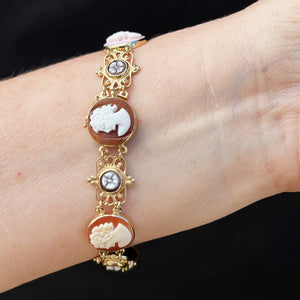 VINTAGE 1930’s SHELL & AGATE CAMEO BRACELET 14ct GOLD