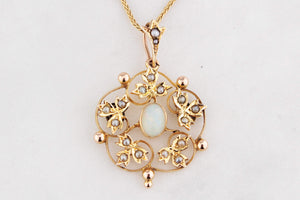 ANTIQUE EDWARDIAN c1900 OPAL & SEED PEARL PENDANT 9ct GOLD