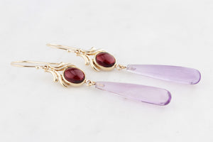 BESPOKE GARNET & AMETHYST EARRINGS 9ct GOLD