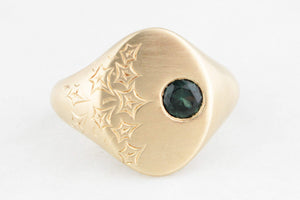 BESPOKE ETCHED SAPPHIRE SIGNET RING 9ct GOLD