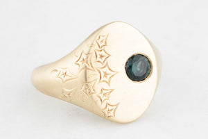 BESPOKE ETCHED SAPPHIRE SIGNET RING 9ct GOLD
