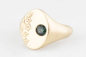 BESPOKE ETCHED SAPPHIRE SIGNET RING 9ct GOLD
