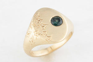 BESPOKE ETCHED SAPPHIRE SIGNET RING 9ct GOLD