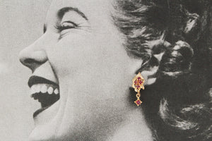 VINTAGE c1940 RUBY EARRINGS 14ct GOLD