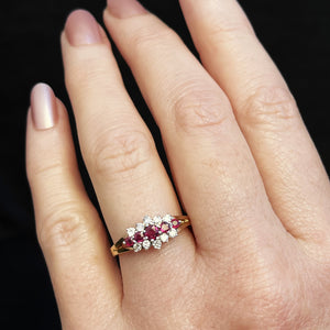 RETRO PIGEON BLOOD RUBY & DIAMOND RING 9ct GOLD