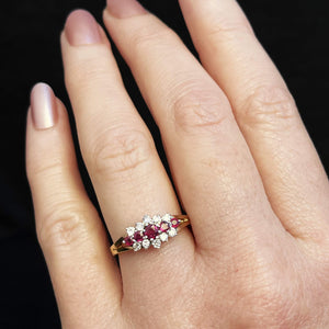 RETRO PIGEON BLOOD RUBY & DIAMOND RING 9ct GOLD