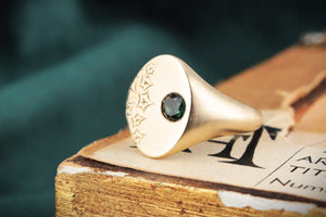 BESPOKE ETCHED SAPPHIRE SIGNET RING 9ct GOLD