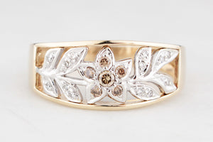 MODERN DIAMOND & COGNAC DIAMOND FLORAL RING 9ct GOLD