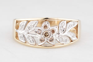 MODERN DIAMOND & COGNAC DIAMOND FLORAL RING 9ct GOLD