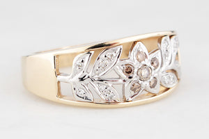 MODERN DIAMOND & COGNAC DIAMOND FLORAL RING 9ct GOLD