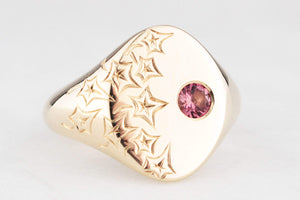 BESPOKE ENGRAVED PINK SAPPHIRE SIGNET RING 9ct GOLD