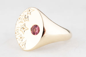 BESPOKE ENGRAVED PINK SAPPHIRE SIGNET RING 9ct GOLD