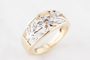 MODERN DIAMOND & COGNAC DIAMOND FLORAL RING 9ct GOLD