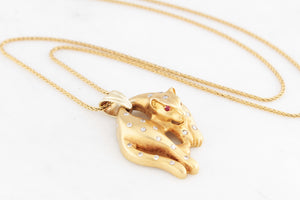 VINTAGE c1940 DIAMOND & RUBY LEOPARD PENDANT 18ct GOLD