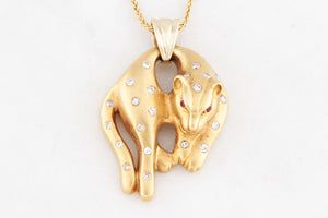 VINTAGE c1940 DIAMOND & RUBY LEOPARD PENDANT 18ct GOLD