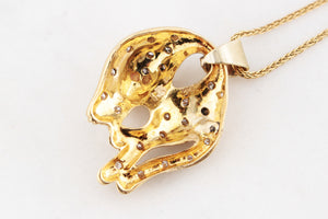 VINTAGE c1940 DIAMOND & RUBY LEOPARD PENDANT 18ct GOLD
