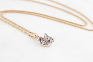 ANTIQUE VICTORIAN c1860’s DIAMOND & RUBY FOX PENDANT SILVER & 9ct GOLD