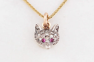 ANTIQUE VICTORIAN c1860’s DIAMOND & RUBY FOX PENDANT SILVER & 9ct GOLD