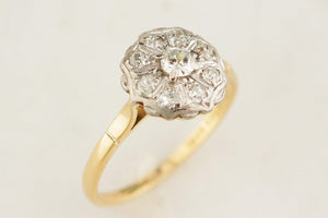 ANTIQUE EDWARDIAN c1910 DIAMOND DAISY RING 18ct GOLD & PLATINUM
