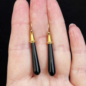 RETRO ONYX PENDELOQUE EARRINGS 9ct GOLD