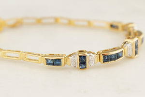 VINTAGE ART DECO STYLE SAPPHIRE & DIAMOND BRACELET 18ct GOLD