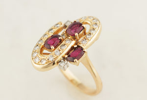 MID CENTURY RUBY & DIAMOND RING 18ct GOLD