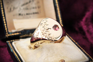BESPOKE ENGRAVED PINK SAPPHIRE SIGNET RING 9ct GOLD