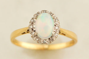 ANTIQUE EDWARDIAN c1915 OPAL & DIAMOND RING 18ct GOLD