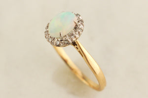 ANTIQUE EDWARDIAN c1915 OPAL & DIAMOND RING 18ct GOLD