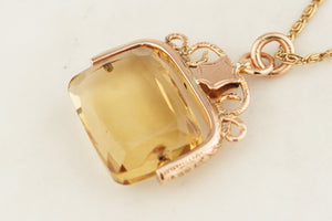 ANTIQUE 1922 CITRINE FOB SPINNER 9ct GOLD