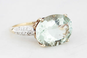 CONTEMPORARY 7.30ct PRASIOLITE & DIAMOND RING 9ct GOLD