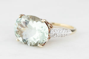 CONTEMPORARY 7.30ct PRASIOLITE & DIAMOND RING 9ct GOLD