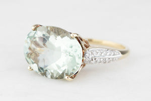 CONTEMPORARY 7.30ct PRASIOLITE & DIAMOND RING 9ct GOLD