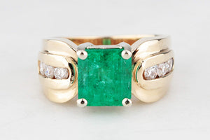VINTAGE 1940/50’s EMERALD & DIAMOND RING 14ct GOLD
