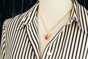 RETRO ANTIQUE STYLE GARNET RUBY & SEED PEARL WASP PENDANT 9ct GOLD