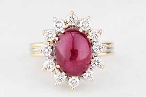 VINTAGE c1960 RUBY & DIAMOND CLUSTER RING 18ct GOLD