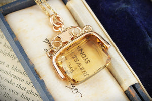 ANTIQUE 1922 CITRINE FOB SPINNER 9ct GOLD