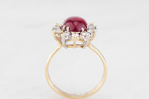 VINTAGE c1960 RUBY & DIAMOND CLUSTER RING 18ct GOLD