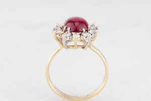 VINTAGE c1960 RUBY & DIAMOND CLUSTER RING 18ct GOLD