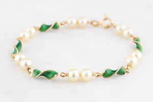 VINTAGE ITALIAN ENAMEL & PEARL BRACELET 18ct GOLD