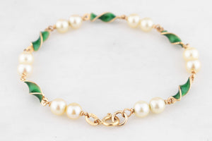 VINTAGE ITALIAN ENAMEL & PEARL BRACELET 18ct GOLD