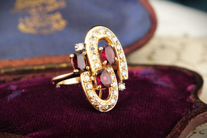 MID CENTURY RUBY & DIAMOND RING 18ct GOLD