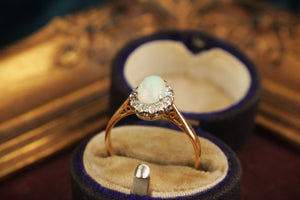ANTIQUE EDWARDIAN c1915 OPAL & DIAMOND RING 18ct GOLD