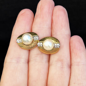 STATEMENT VINTAGE PEARL & DIAMOND EARRINGS 18ct GOLD