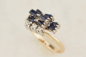 VINTAGE RETRO ERA c1940/50 SAPPHIRE & DIAMOND RING 14ct GOLD