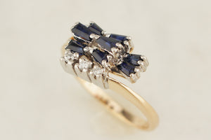 VINTAGE RETRO ERA c1940/50 SAPPHIRE & DIAMOND RING 14ct GOLD