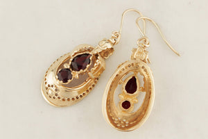 ANTIQUE VICTORIAN c1830 GARNET EARRINGS 9ct GOLD