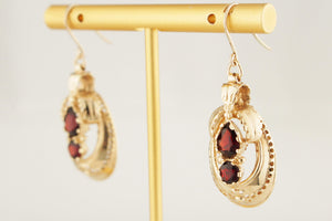 ANTIQUE VICTORIAN c1830 GARNET EARRINGS 9ct GOLD